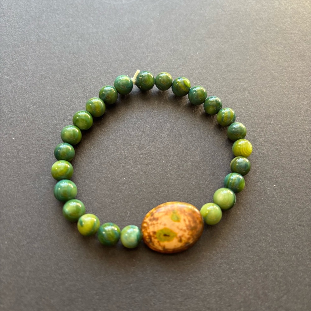 Green Moonstone Stretch Bracelet | Natural Gemstone Beaded Bracelet - Picture 4 of 5